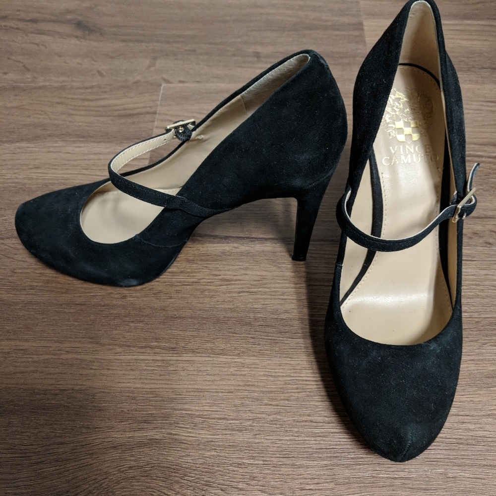 Black suede high heel